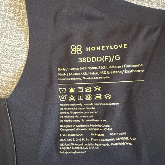 Honeylove Black Wireless Shaping Bra 38DDD (F)/G Sculpting Support Smoothing - Picture 4 of 12